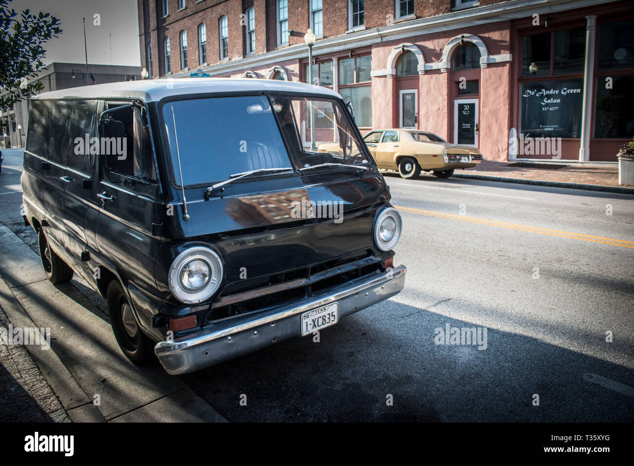 1960s vintage American Dodge A100 van used for filming TV series on street in Memphis Tennessee, USA Stock Photo