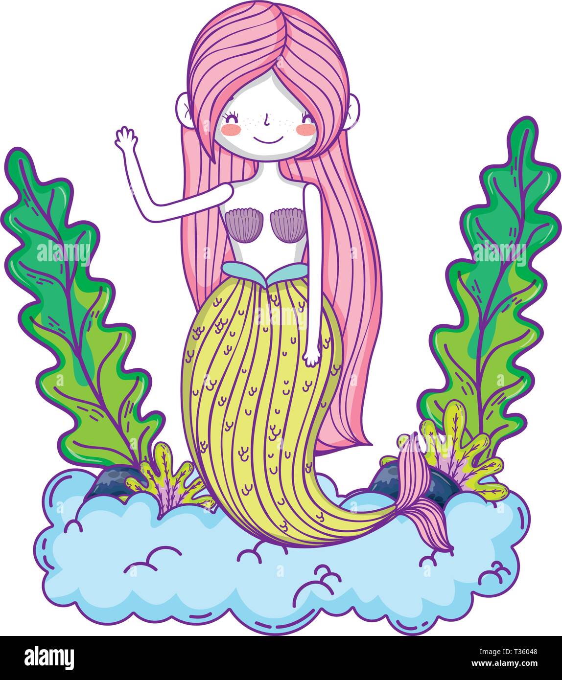 beautiful mermaid with seaweed fairytale character vector illustration  design Stock Vector Image & Art - Alamy