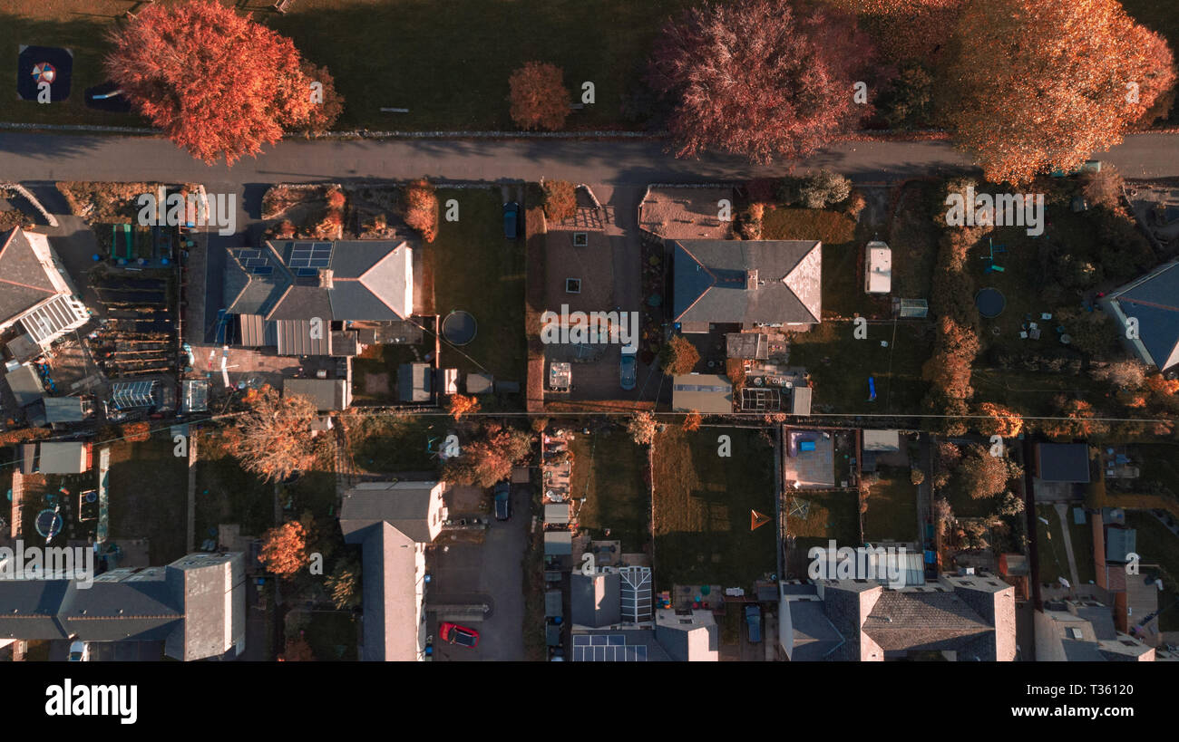 Aerial view of Bradwell, Hope Valley a Small English town taken from