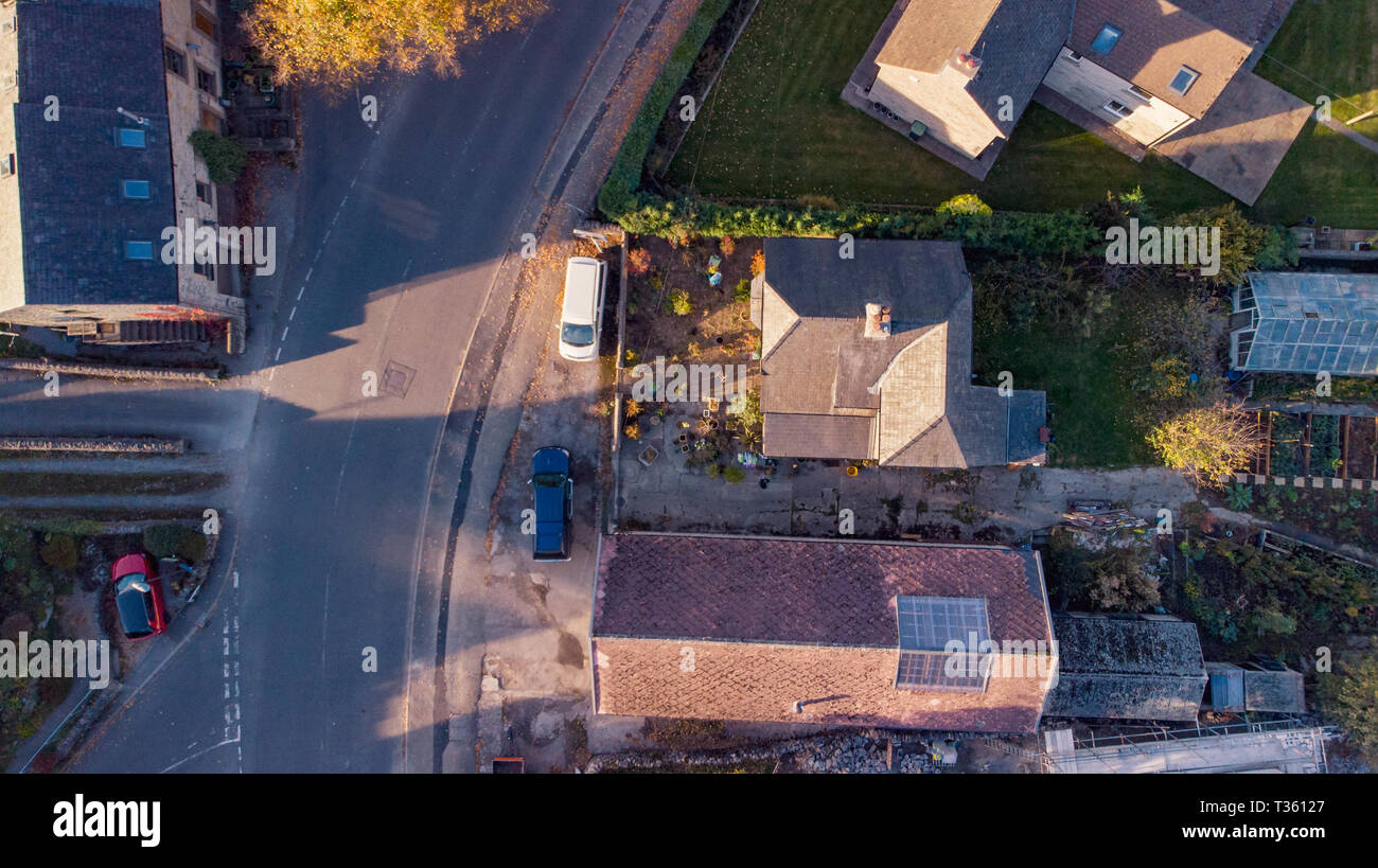 Aerial view of Bradwell, Hope Valley a Small English town taken from