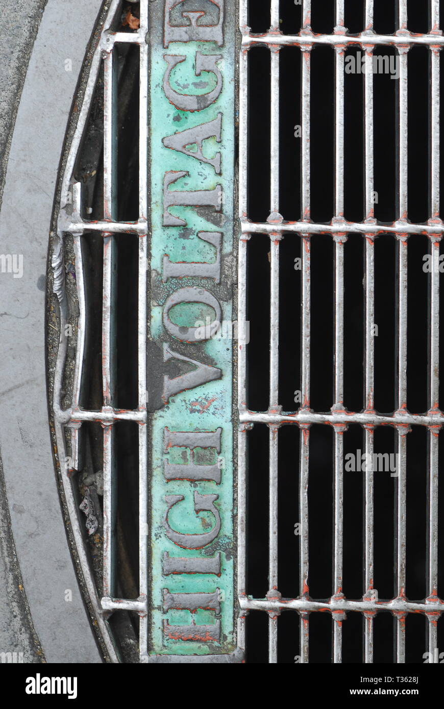 High voltage manhole cover. Stock Photo