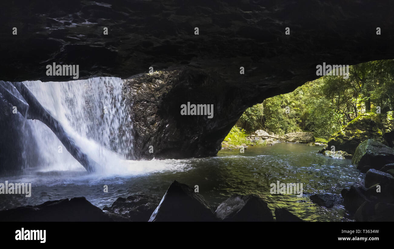 waterfall at natural bridge in springbrook national park Stock Photo
