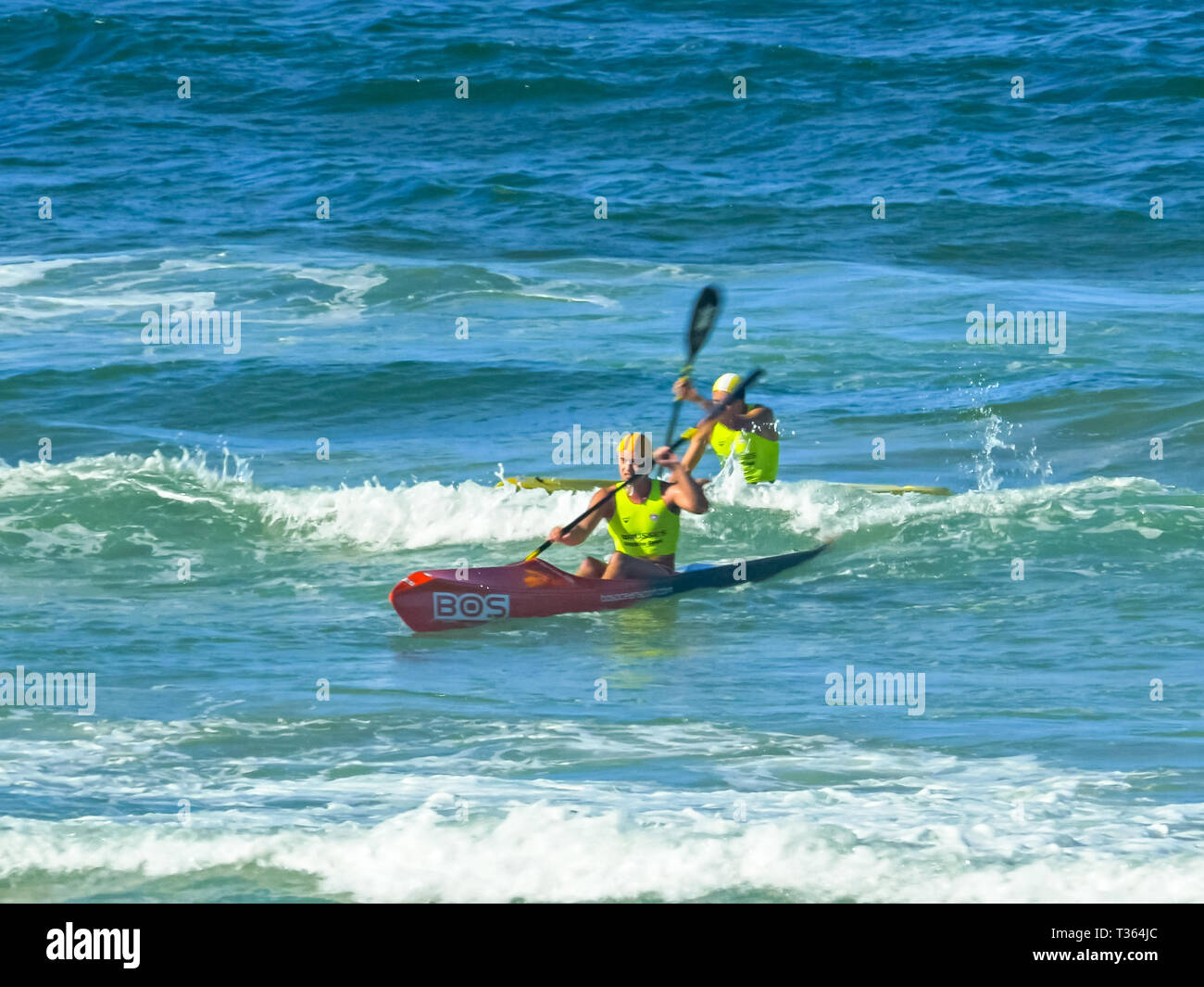 ALEXANDRA HEADLAND, QUEENSLAND, AUSTRALIA- APRIL 24: surf life saving surf ski race on the sunshine coast of australia Stock Photo