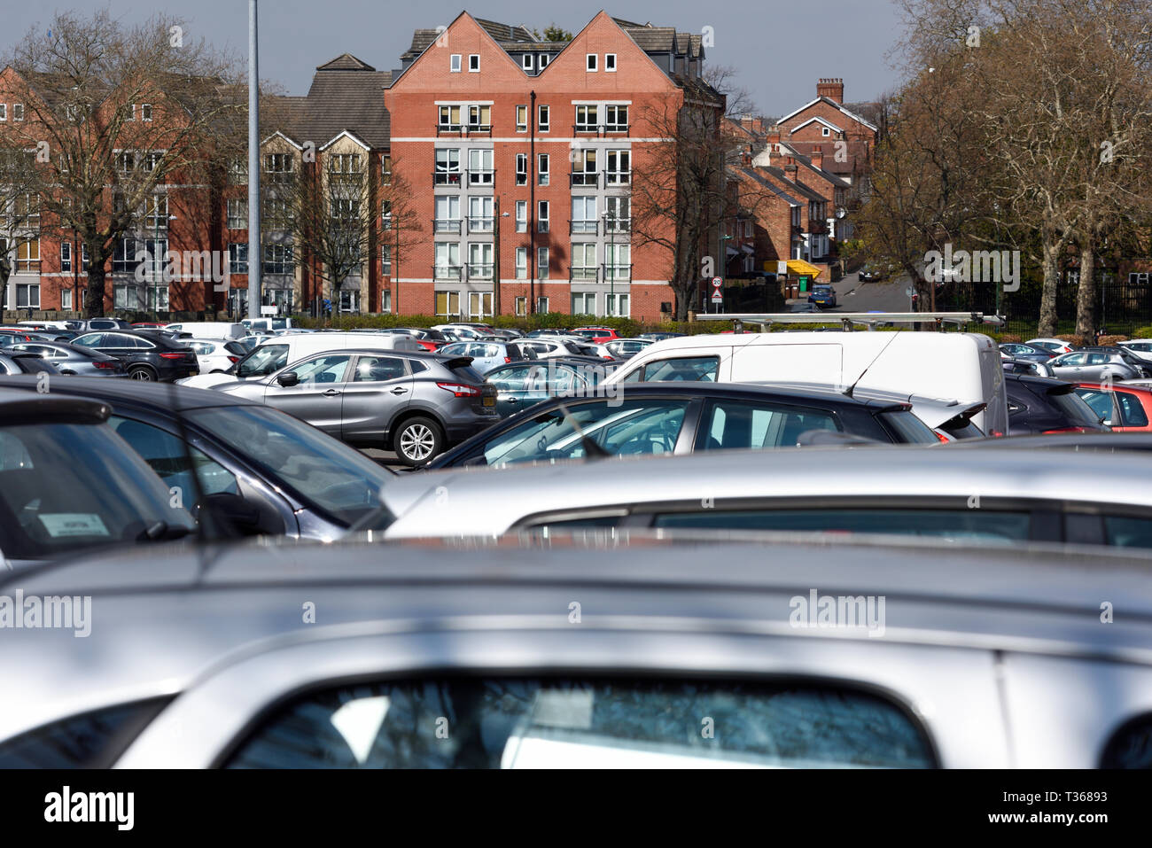 Car Parking on the Forest recreation site in Nottingham,UK Stock Photo