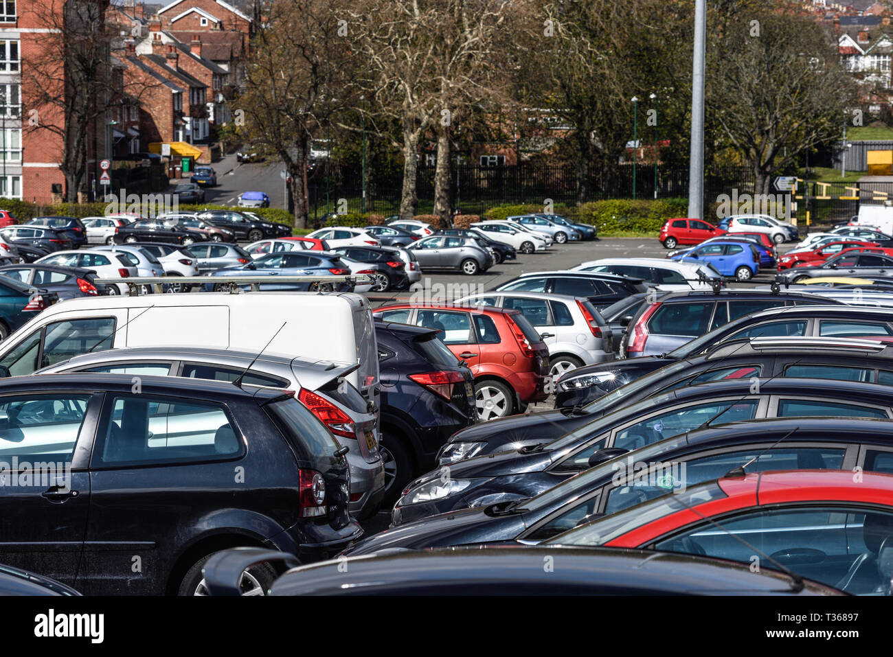 Car Parking on the Forest recreation site in Nottingham,UK Stock Photo