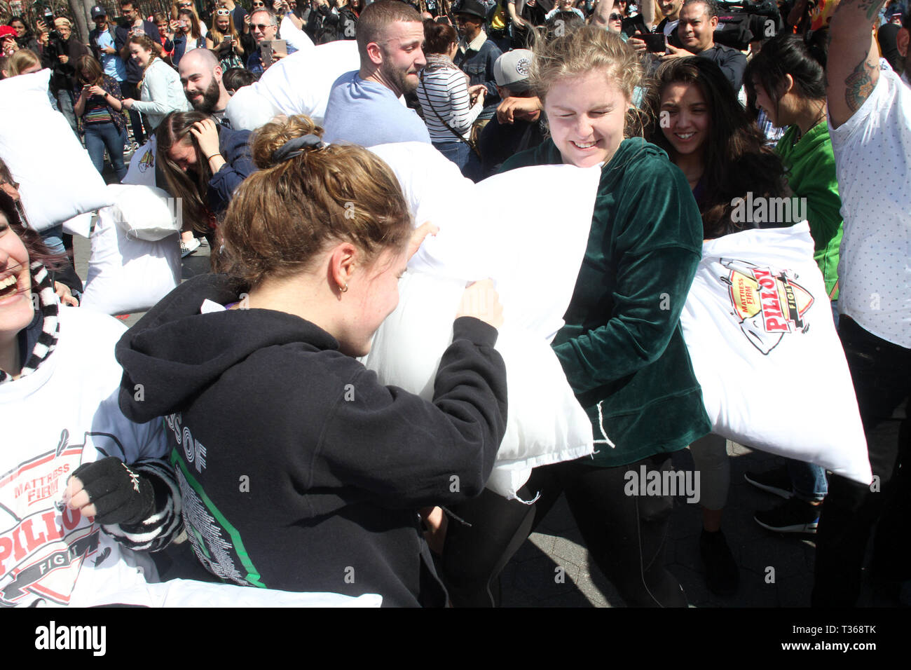 Worlds largest pillow fight hires stock photography and images Alamy