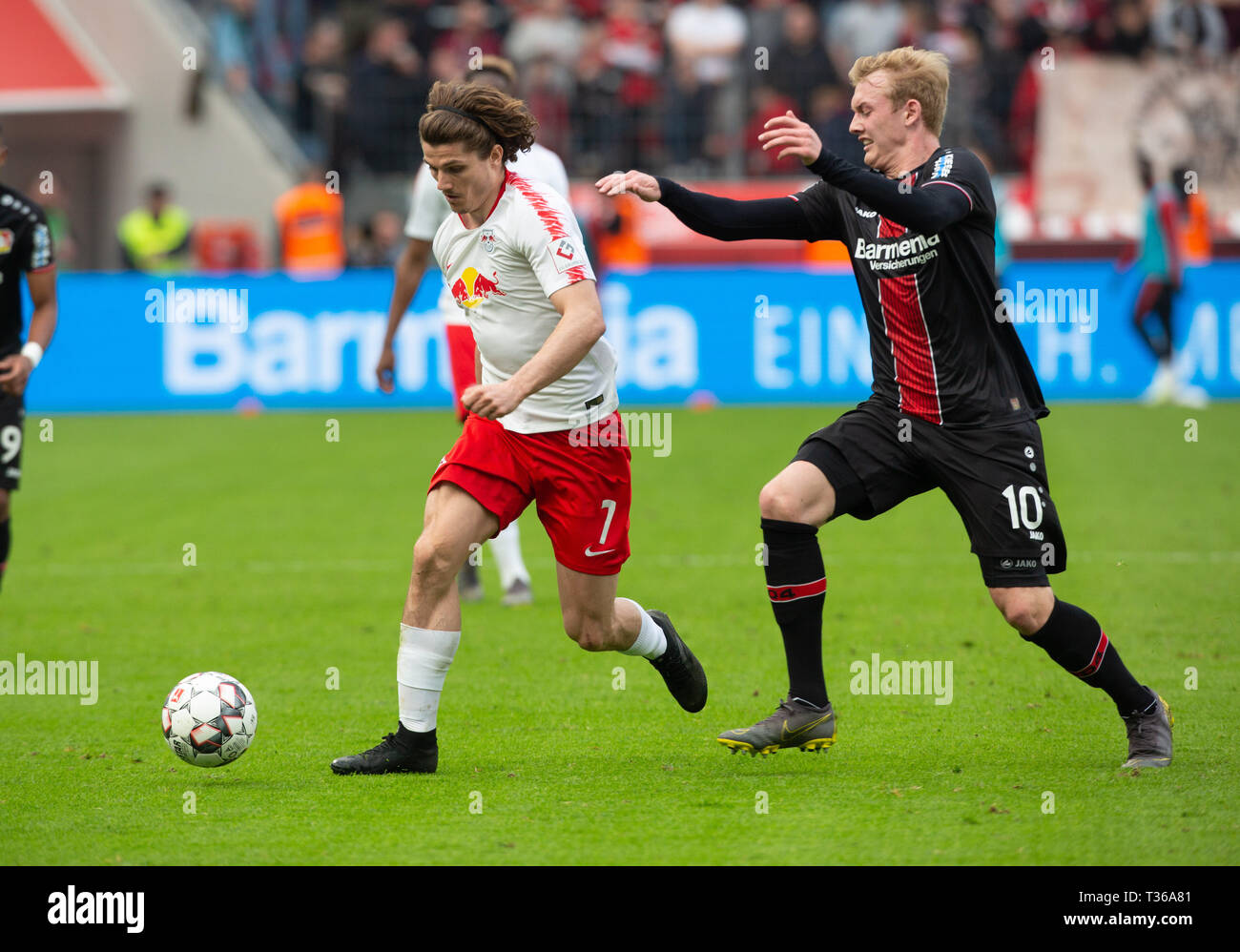 Leverkusen Germany April 6 2019 Bundesliga Bayer 04 Leverkusen Vs Rb Leipzig Marcel Sabitzer Leipzig Julian Brandt B04 In Competition Stock Photo Alamy