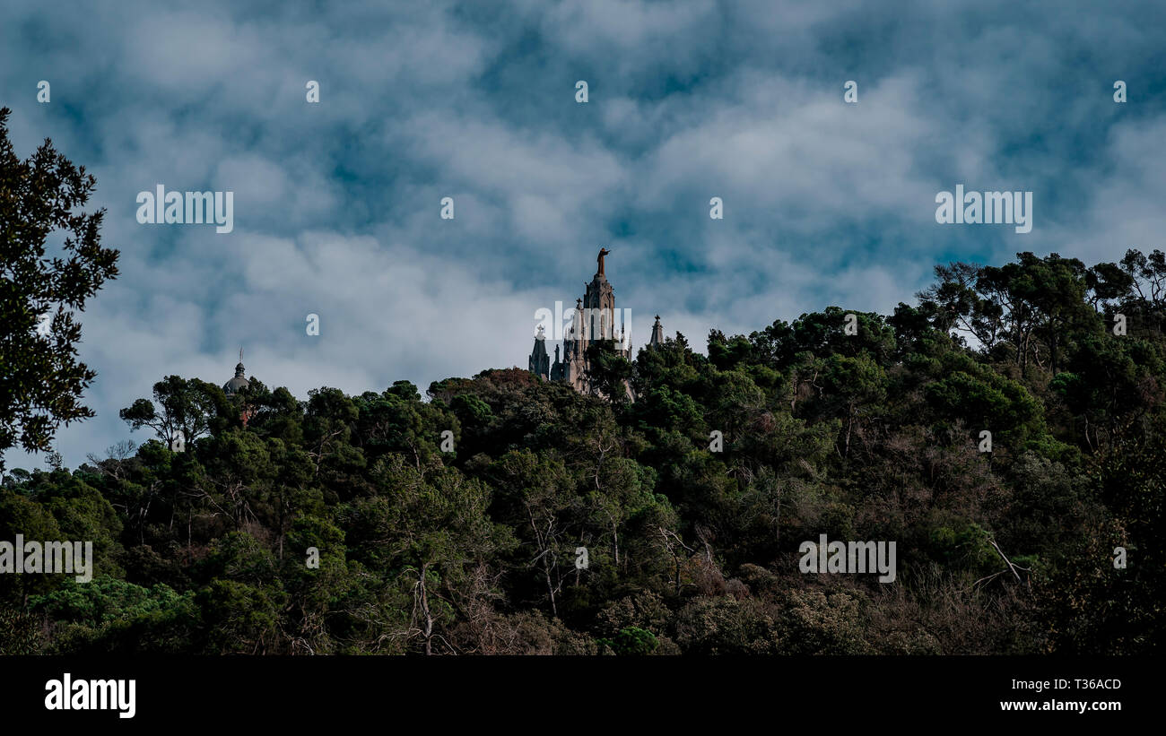 Expiatory Temple of the Sacred Heart of Jesus, from the forest. Stock Photo