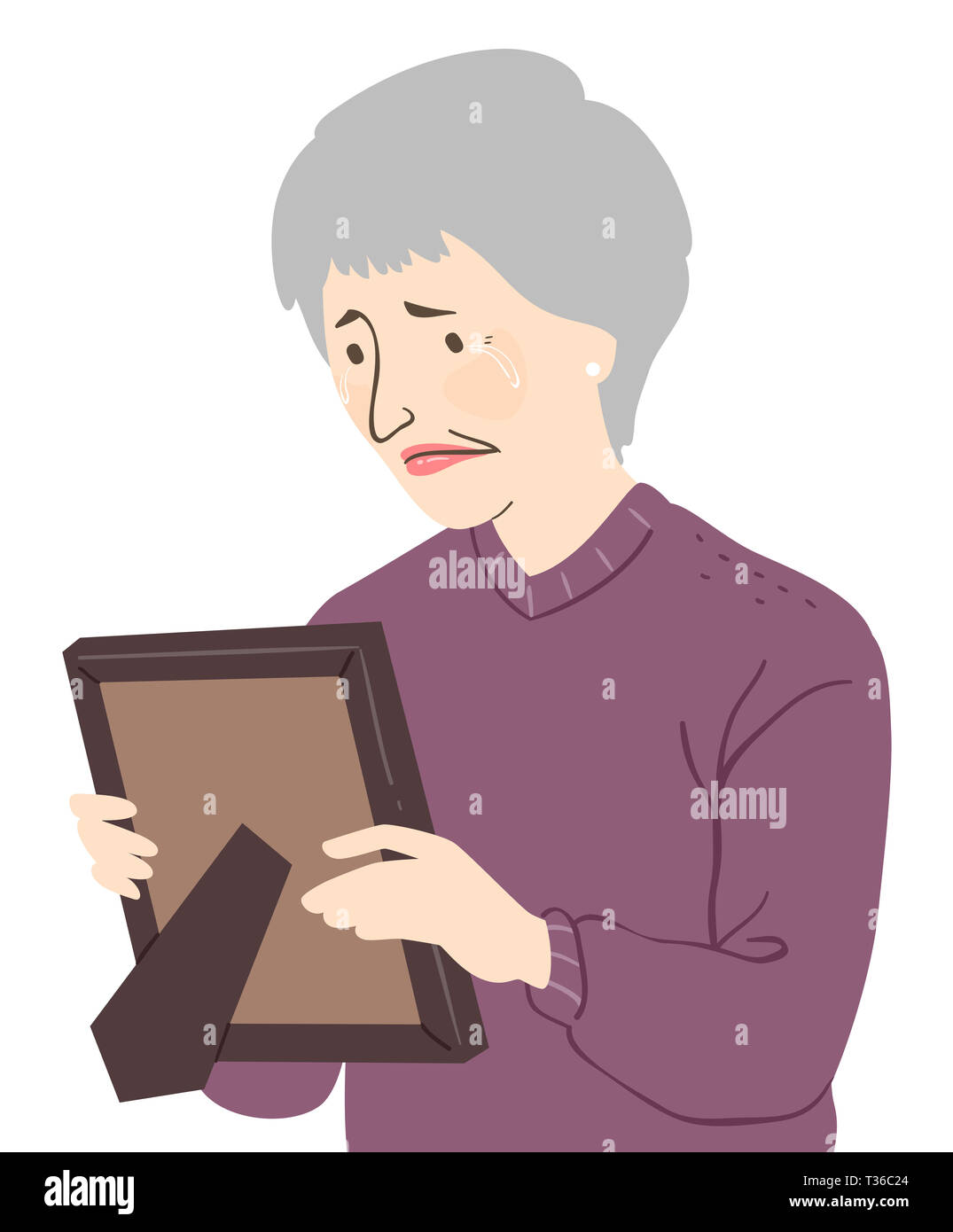 Illustration of a Senior Woman Crying and Holding a Picture Frame of a ...