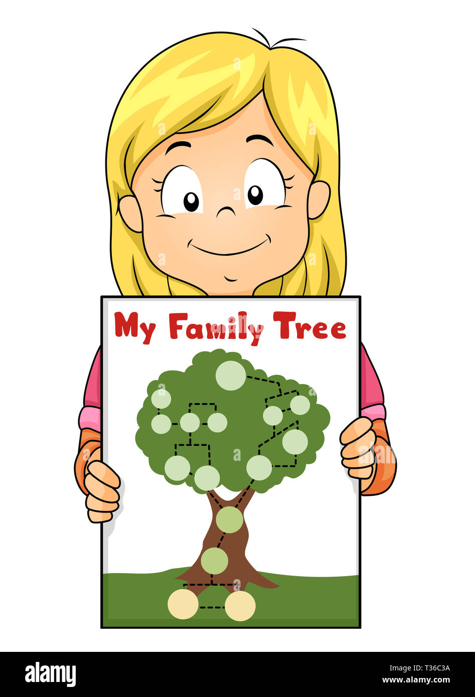 Illustration of a Kid Girl Showing Her Family Tree Stock Photo - Alamy