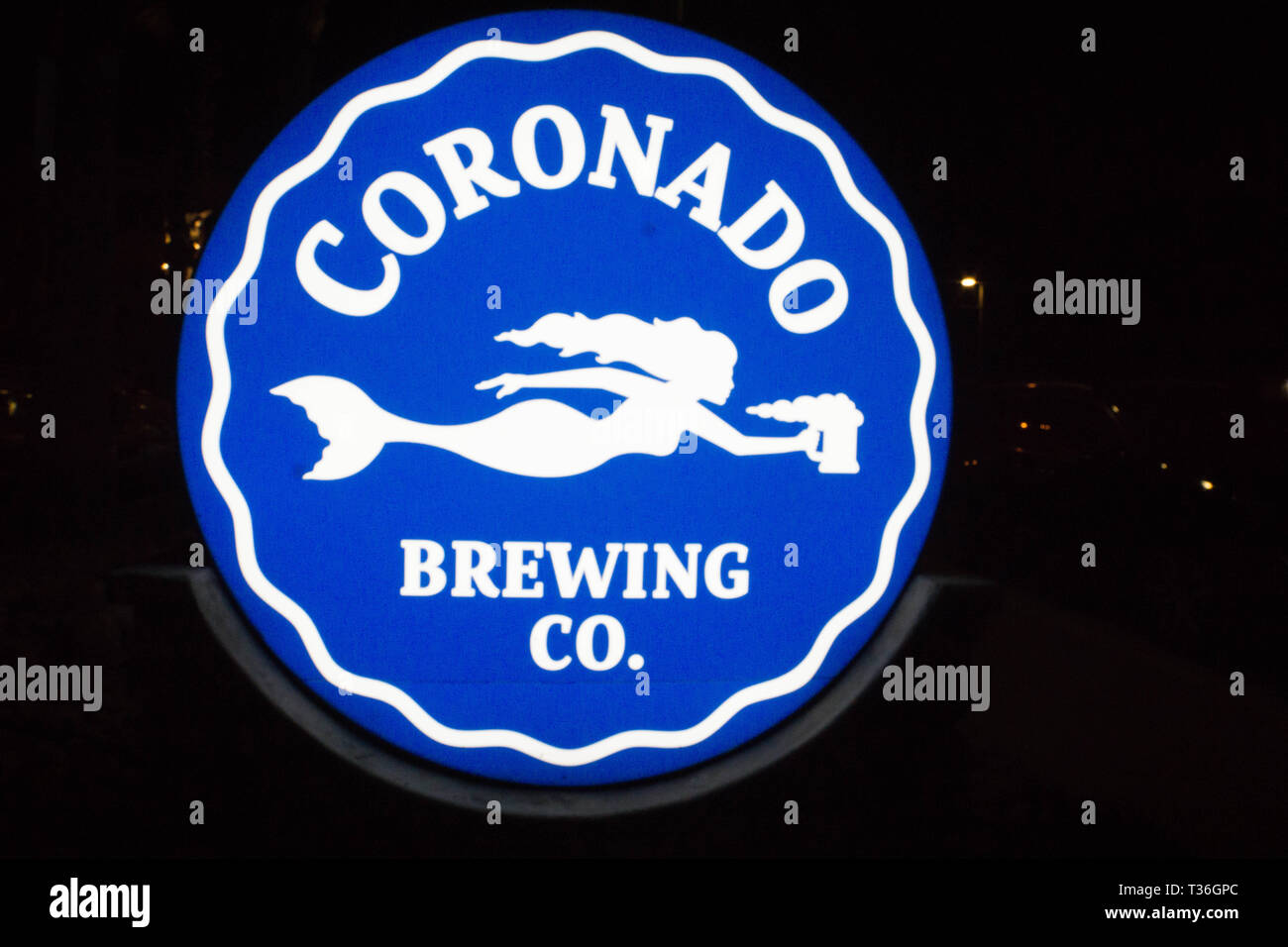 San Diego, CA / USA - July 24, 2018: A restaurant sign for the Coronado Brewing Co. in San Diego. Stock Photo