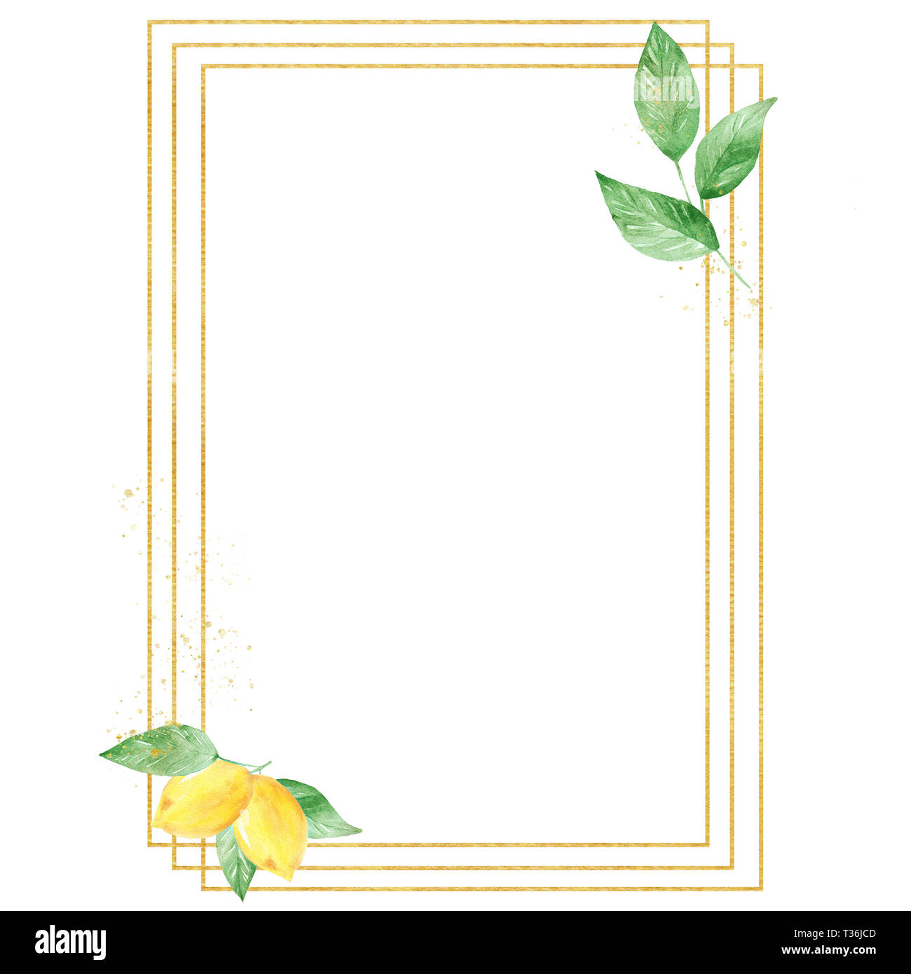 Watercolor greenery lemon frame in green and gold colors. Frame, border,  background. Elegant illustration with place for your text. Perfect for  greeti Stock Photo - Alamy