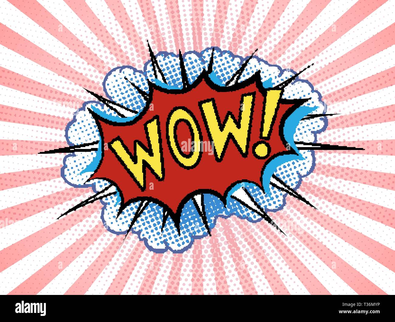 Pop art comic speech bubble with text Wow stripes and clouds. Vector ...