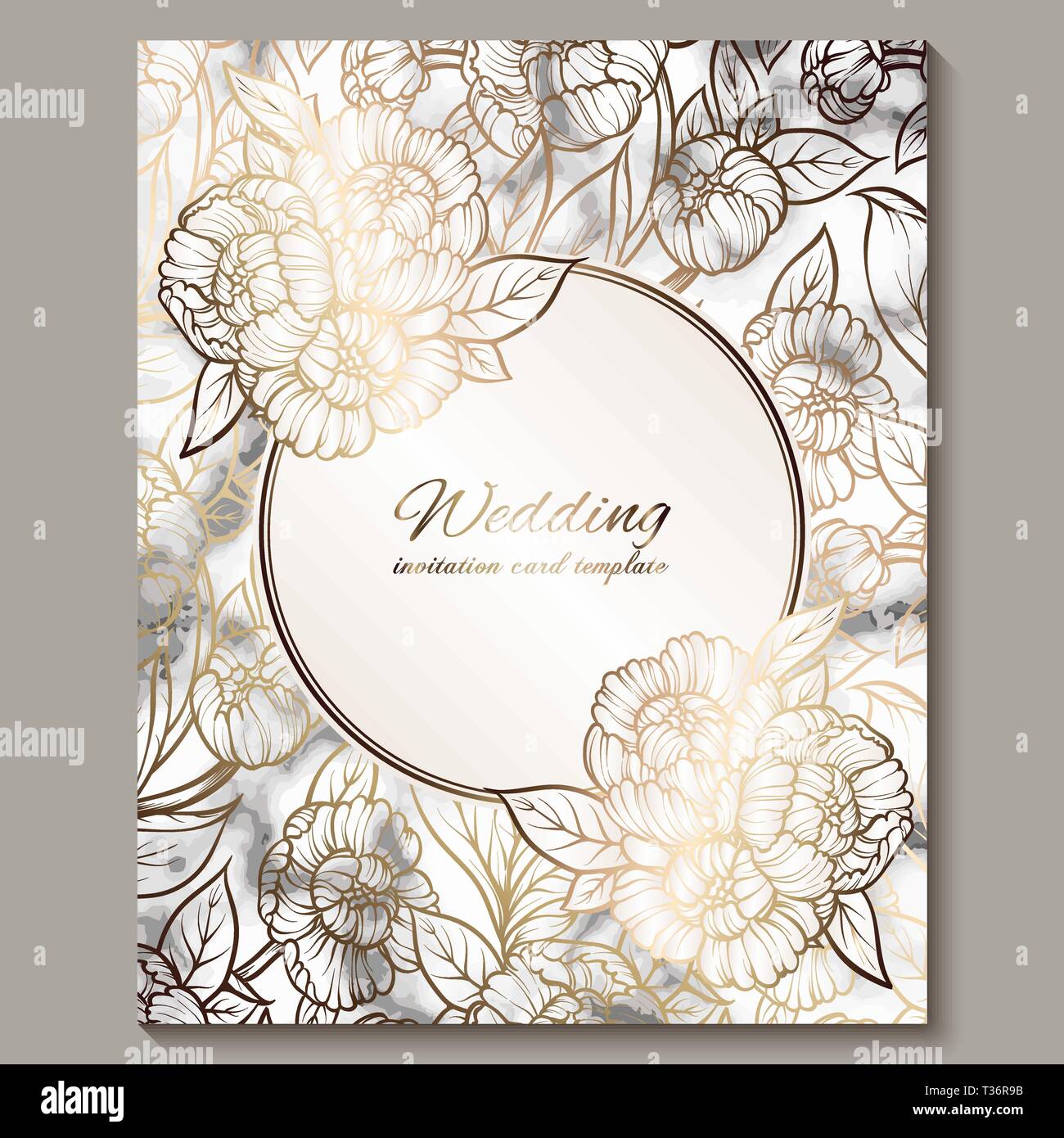 Luxury and elegant wedding invitation cards with marble texture and gold  glitter background. Modern wedding invitation decorated with peony flowers  Stock Vector Image & Art - Alamy