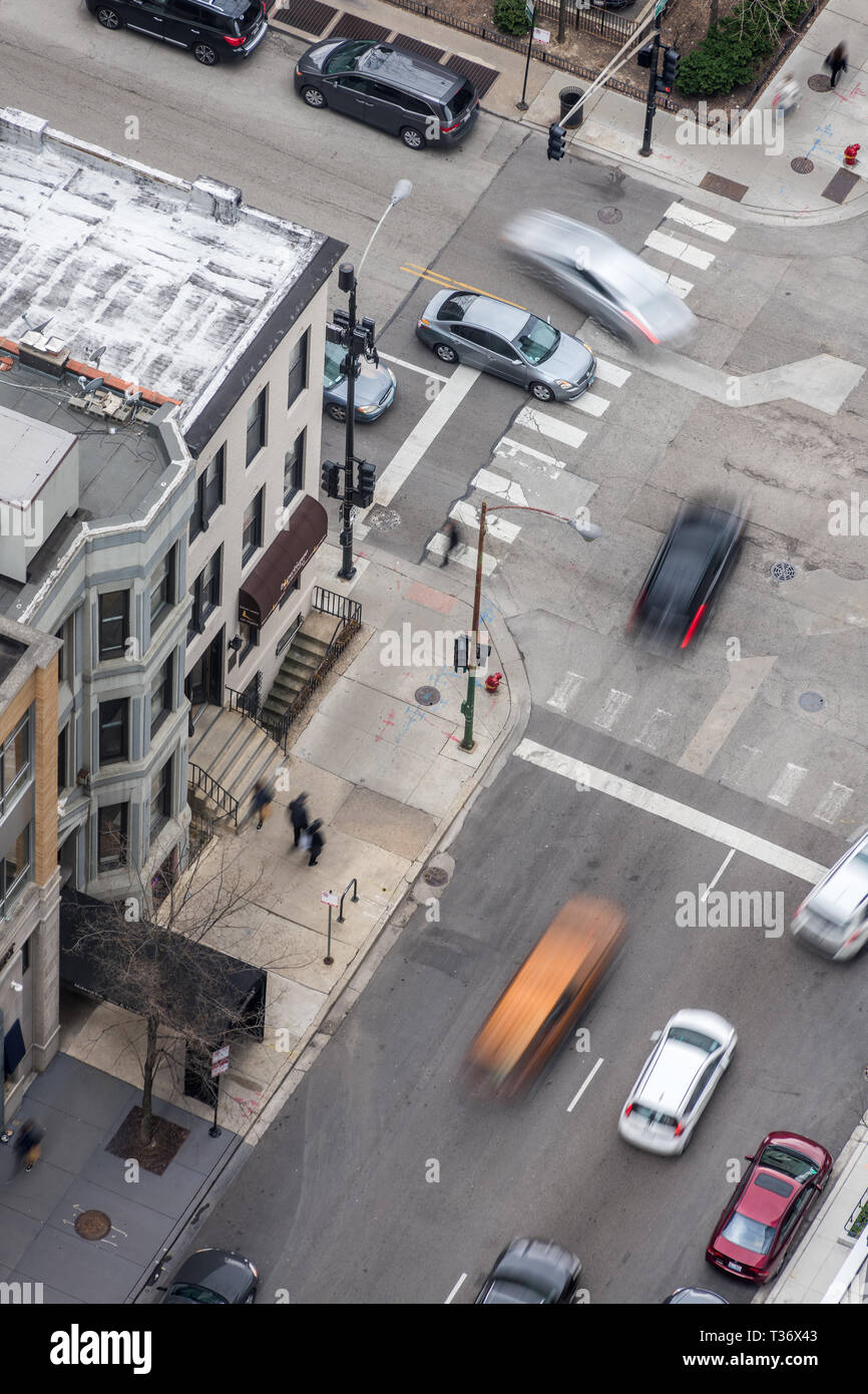 Aerial view of street corner with traffic Stock Photo