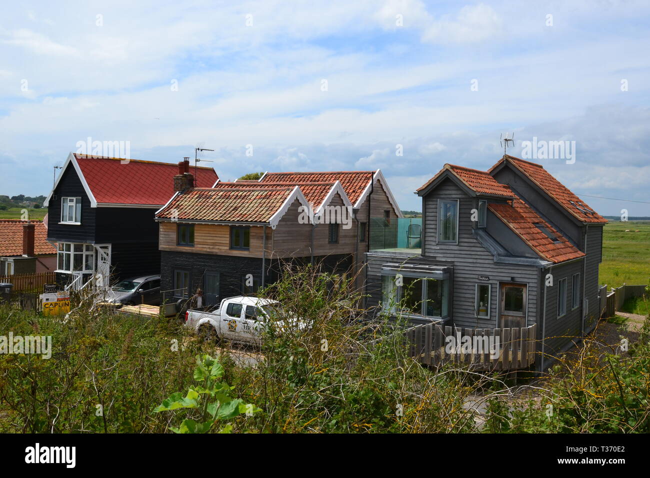 Unusual houses opposite the beach in Southwold Seaside Resort in Suffolk, UK Stock Photo Alamy