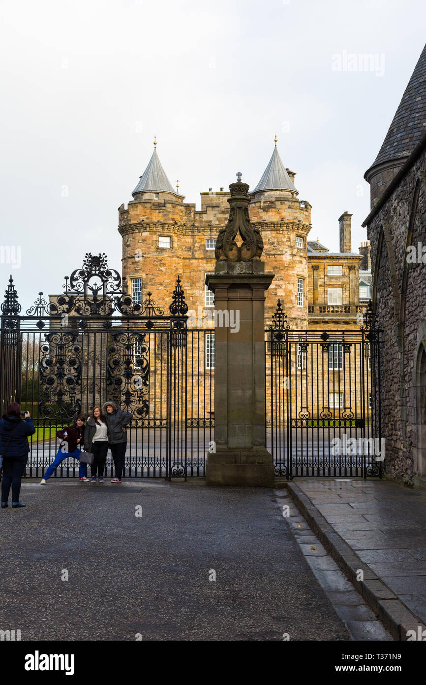 EDINBURGH, SCOTLAND - FEBRUARY 9, 2019 - Placed in the Royal Mile, the Palace of Holyroodhouse is the official residence of the Monarchy in Scotland Stock Photo