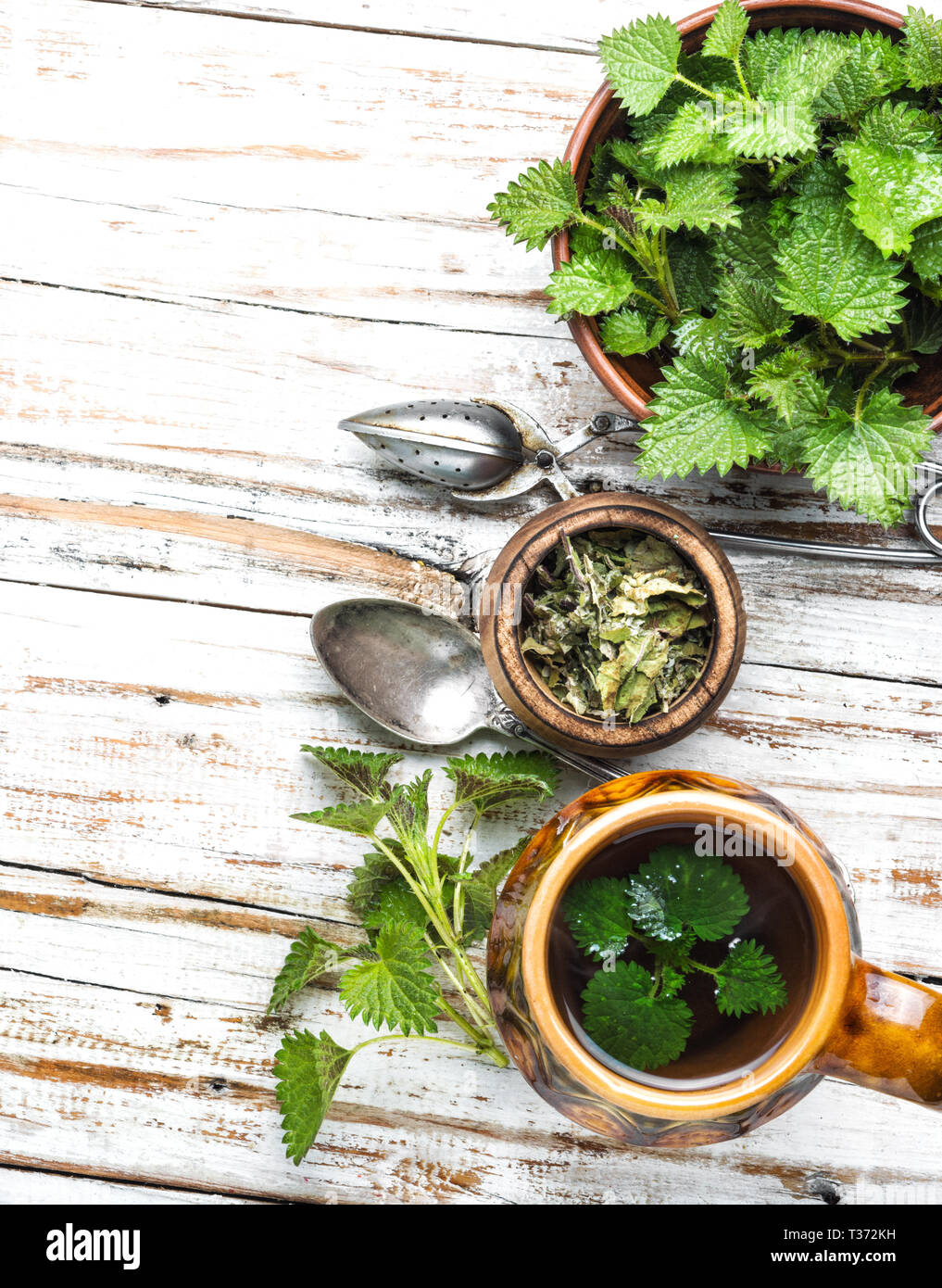 Herbal tea.Cup of herbal tea with nettle.Tea with fresh nettles