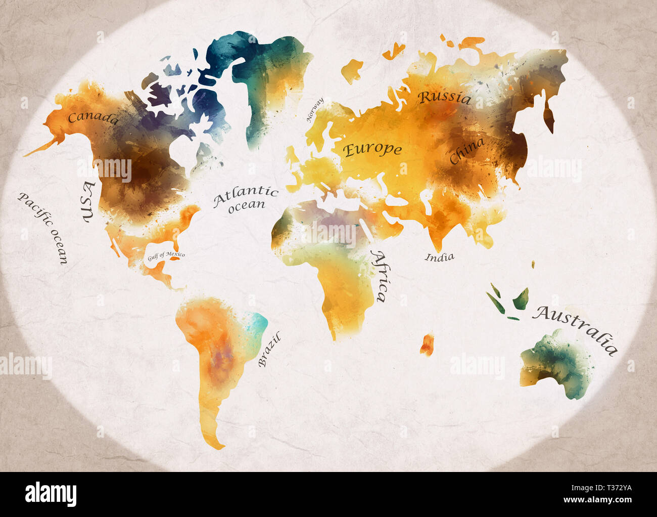 world map colorful watercolor illustration Stock Photo