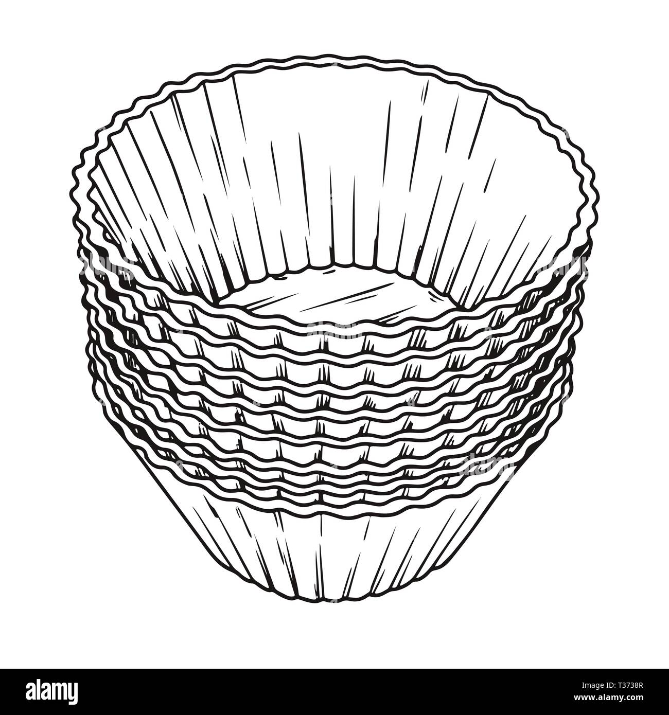 Sketch silicone forms for cooking muffin isolated on white background. Vector Stock Vector