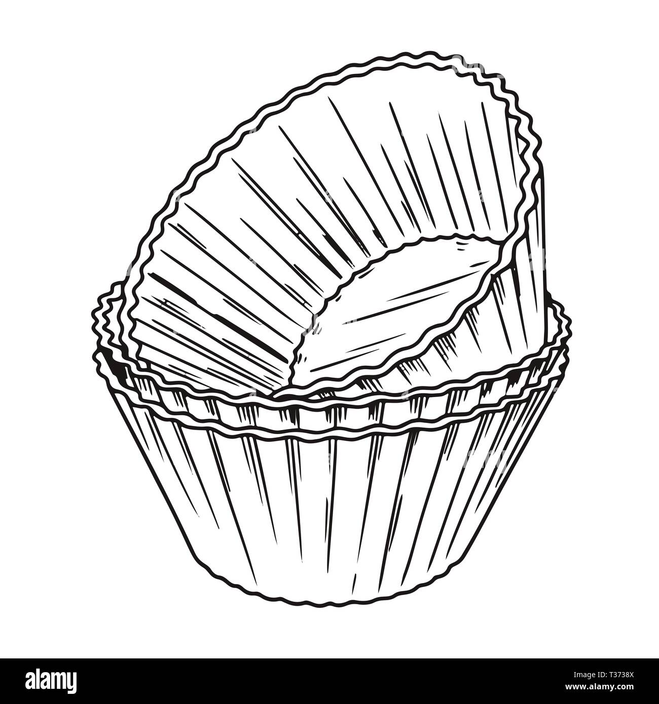 Sketch silicone forms for cooking muffin isolated on white background. Vector Stock Vector