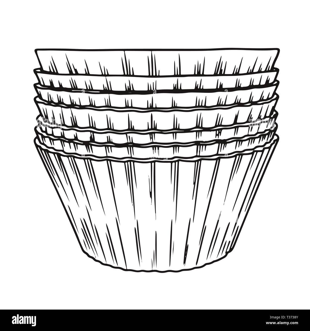 Sketch silicone forms for cooking muffin isolated on white background. Vector Stock Vector