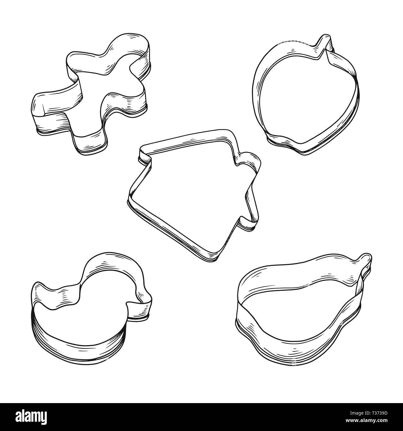 Sketch cookie cutter in various style isolated on white background. Vector Stock Vector Image