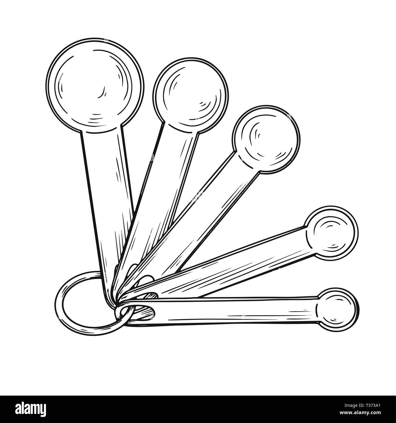Sketch of different measuring spoons isolated on white background
