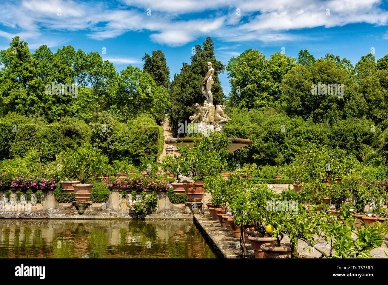 The Boboli Gardens, Florence, Italy, is home to a collection of sculptures dating from the 16th to the 18th centuries, with some Roman antiquities. Stock Photo