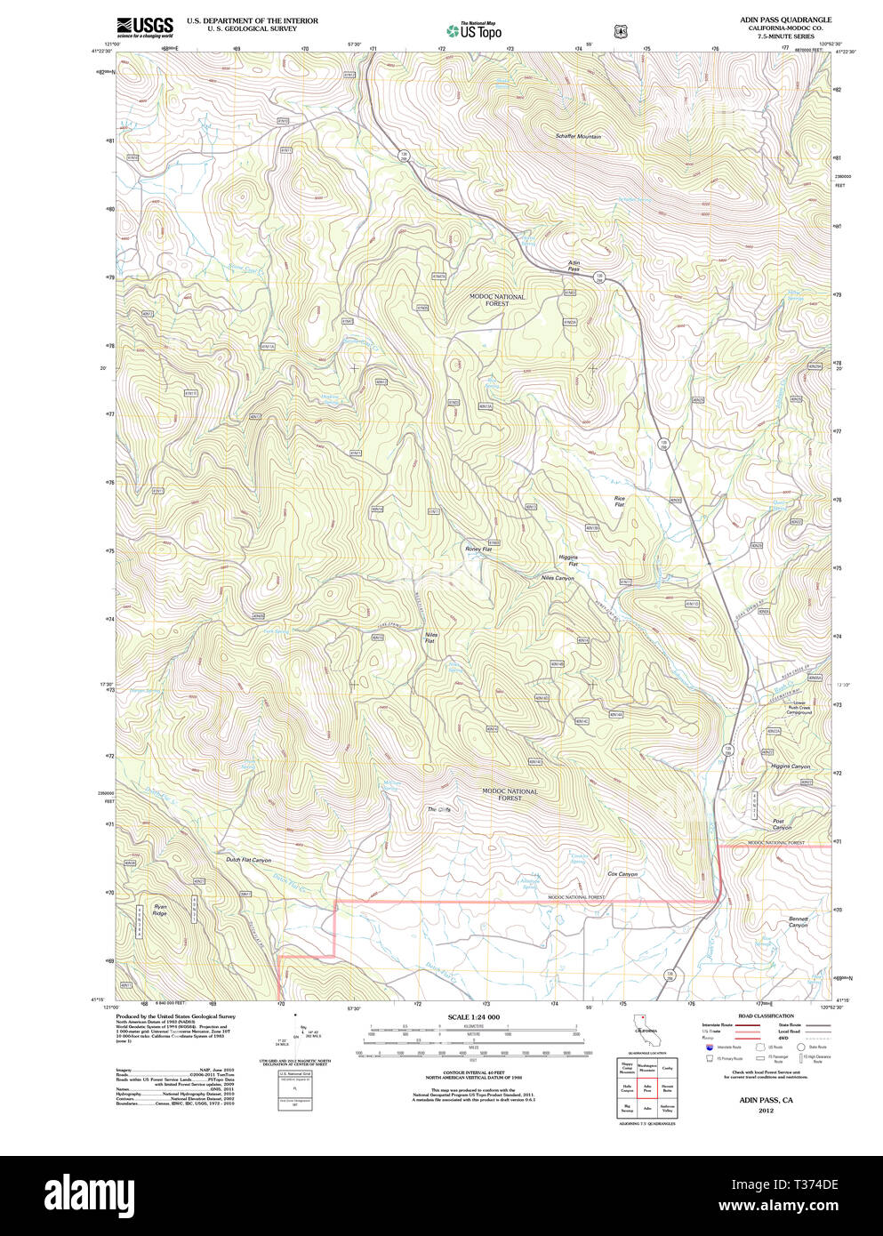 USGS TOPO Map California CA Adin Pass 20120312 TM Restoration Stock Photo