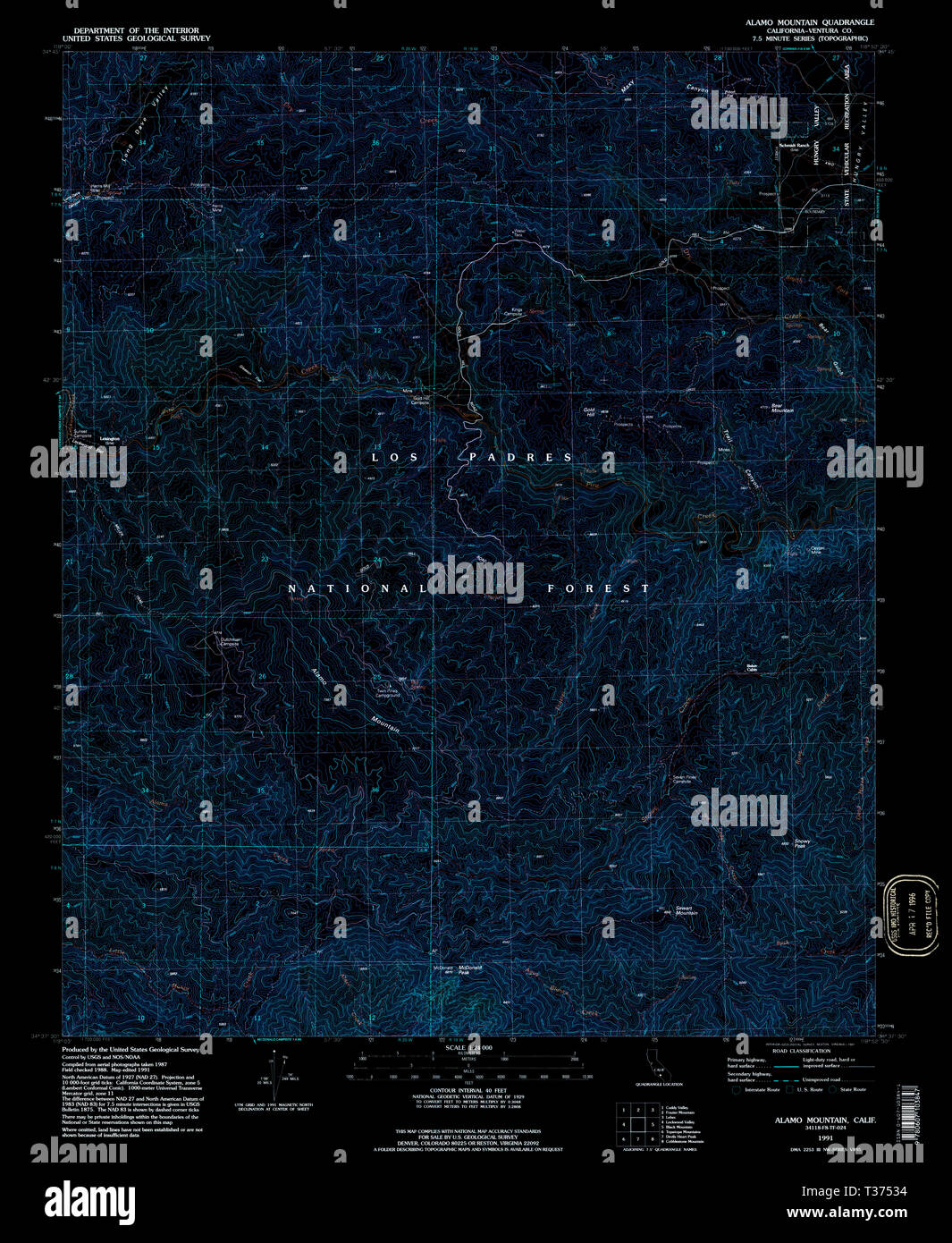 USGS TOPO Map California CA Alamo - Usgs Topo Map California Ca Alamo Mountain 287857 1991 24000 Inverted Restoration T37534 