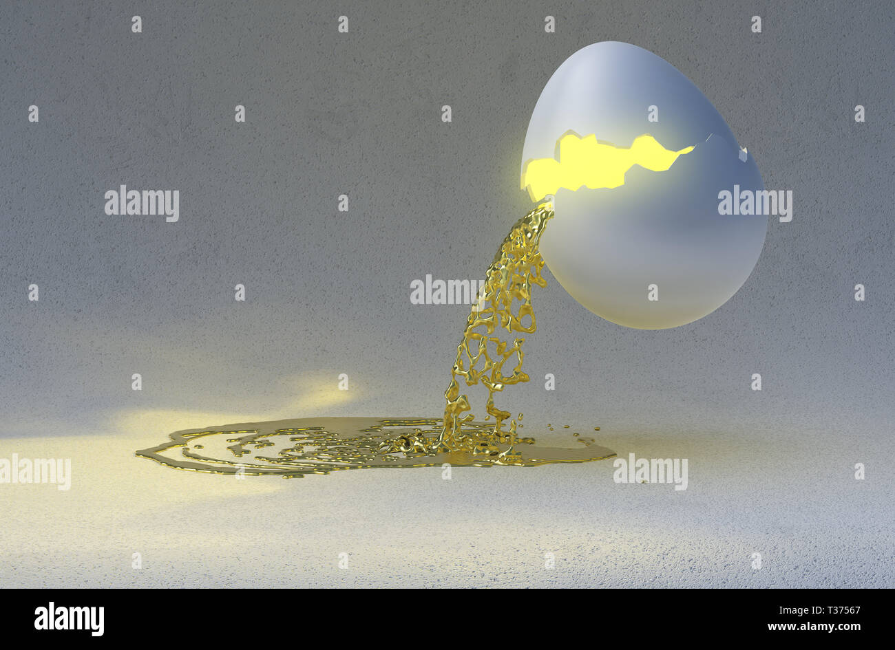 liquid gold pouring from a broken Easter Egg. Abstract composition over