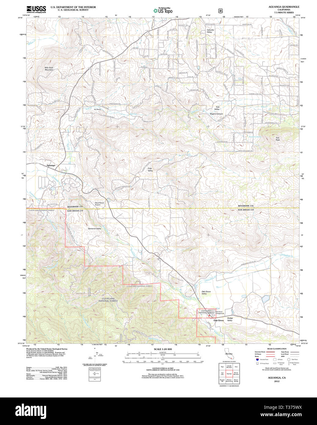 USGS TOPO Map California CA Aguanga 20120321 TM Restoration Stock Photo