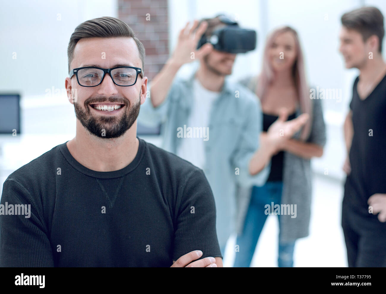 male software programmer testing a new app Stock Photo