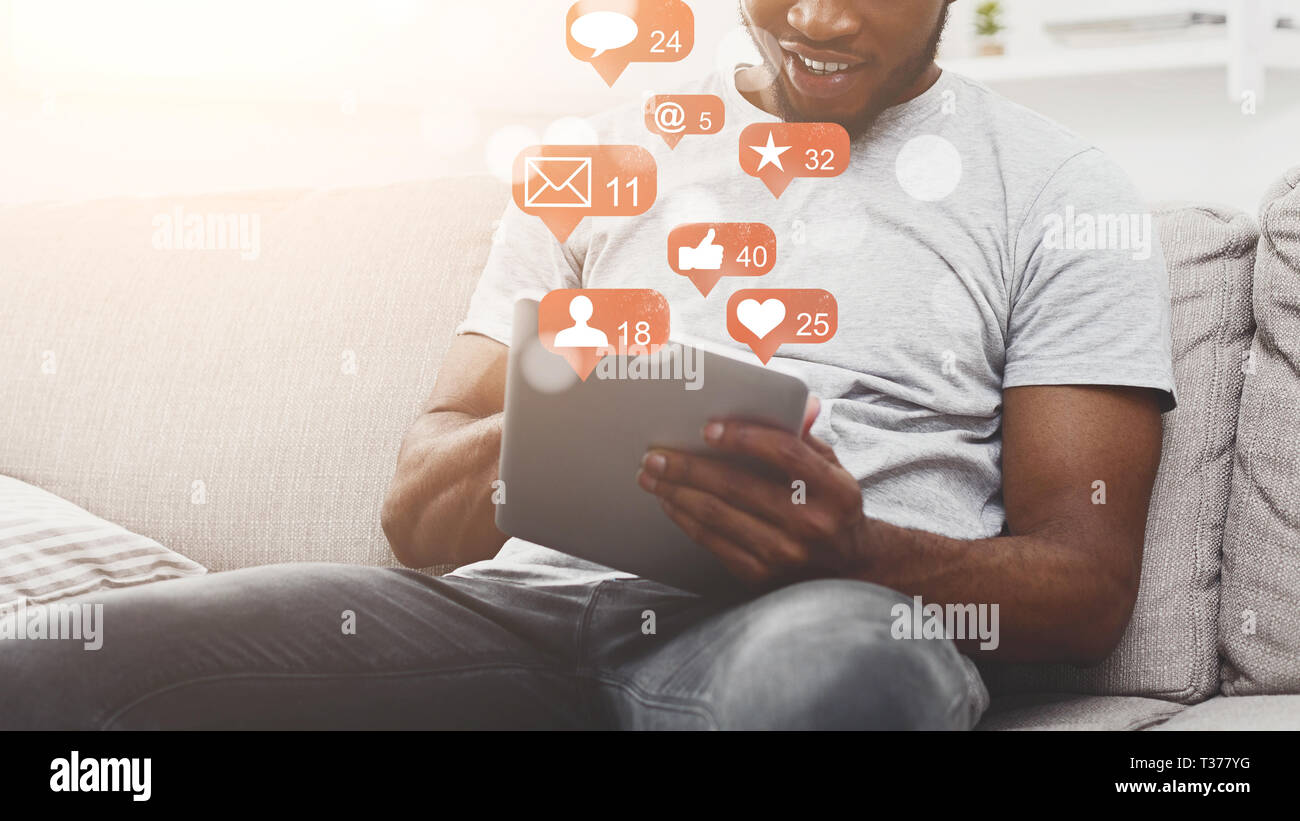 Social media concept. Man using digital tablet Stock Photo