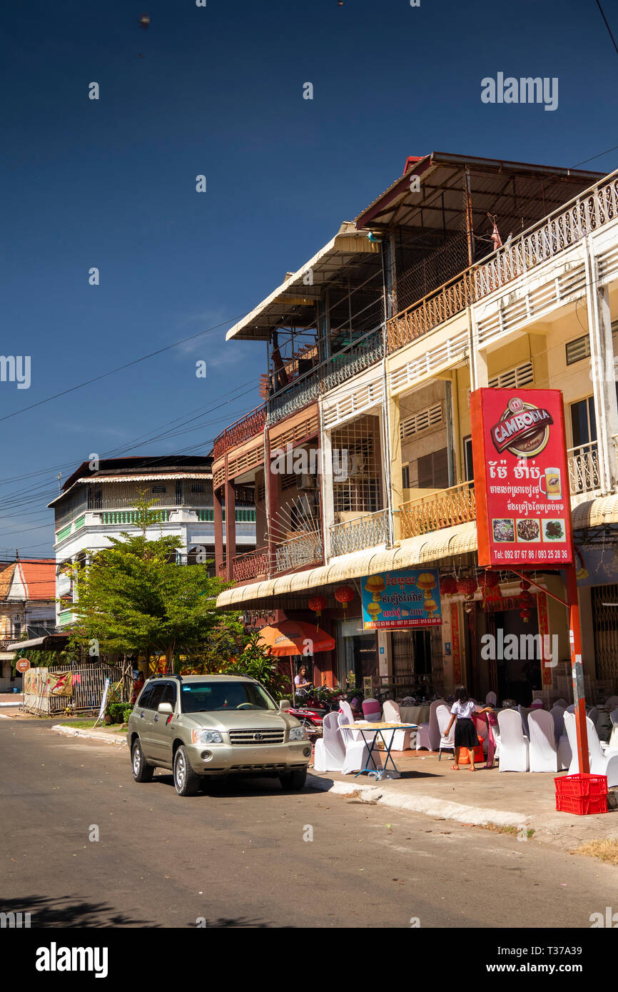 Cambodia, Kampong (Kompong) Cham, town centre, Rue Pasteur, Cool Town cafe, shophouses, restaurants and bars off riverside promenade road Stock Photo