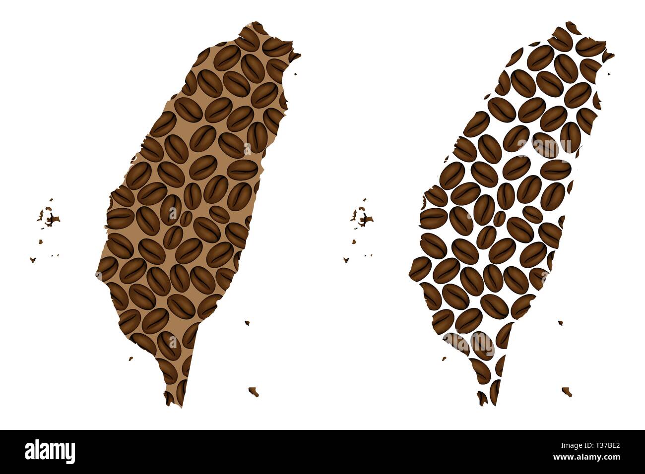 Taiwan -  map of coffee bean, Republic of China (ROC) map made of coffee beans, Stock Vector
