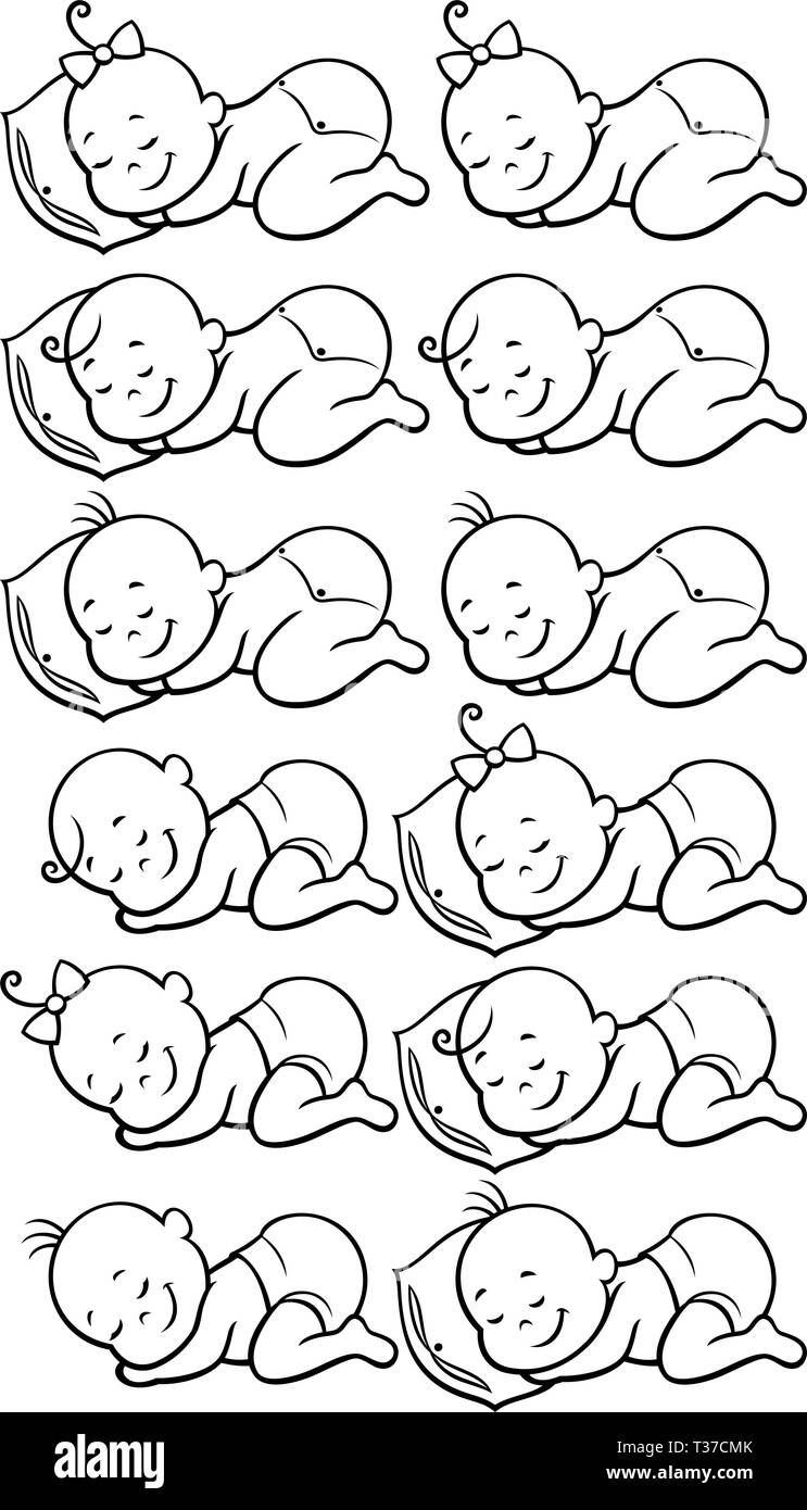 Sleeping Babies Line Art Stock Vector