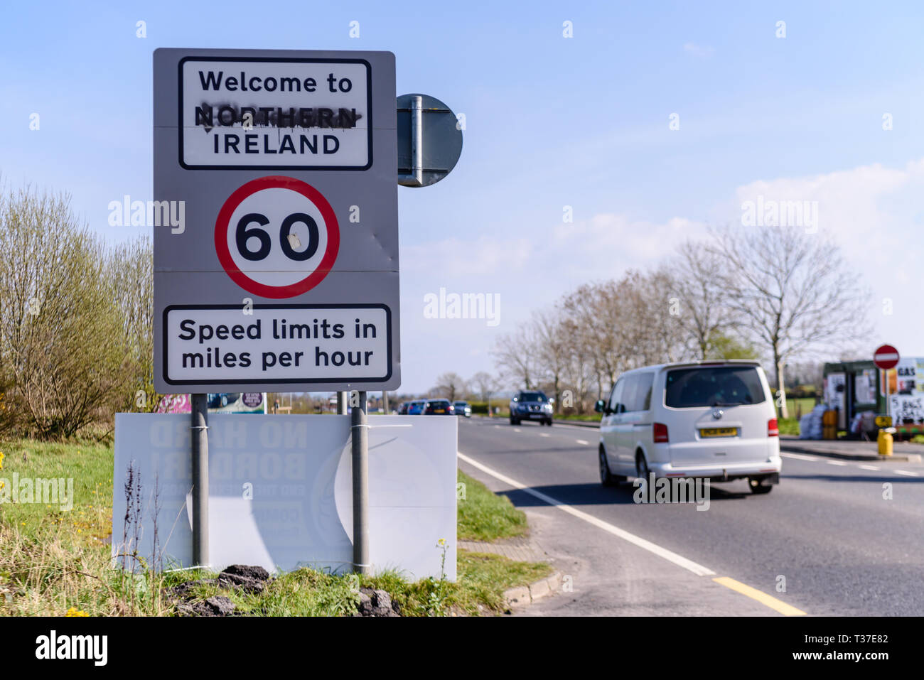 Sign at the Irish border between Northern Ireland and the Republic of