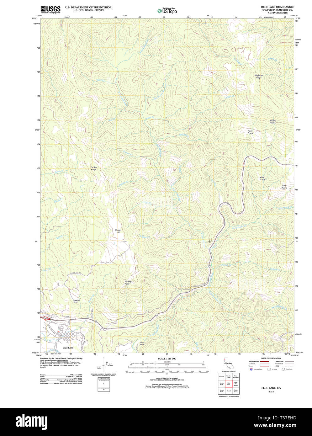 USGS TOPO Map California CA Blue Lake 20120208 TM Restoration Stock Photo