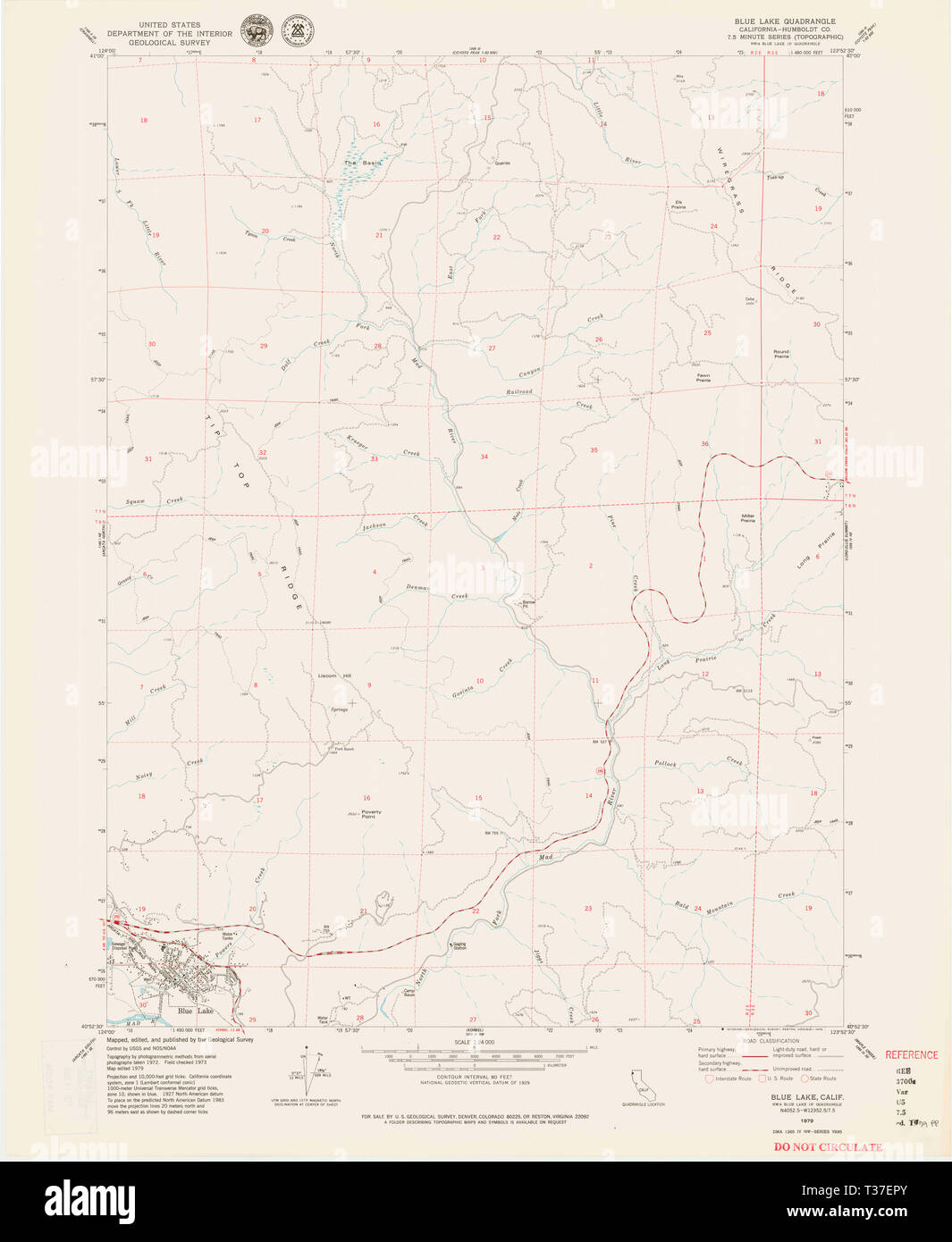 USGS TOPO Map California CA Blue Lake 302444 1979 24000 Restoration Stock Photo