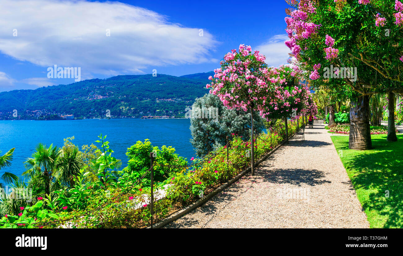 Beautiful Lago Maggiore,view with garden,Isola Madre,North Italy. Stock Photo
