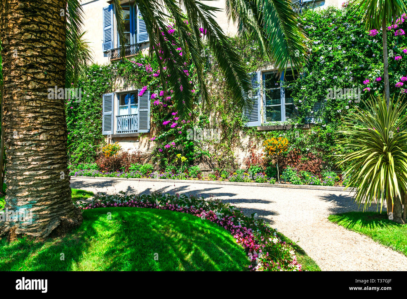 Beautiful villa and garden in Lago Maggiore,North Italy. Stock Photo