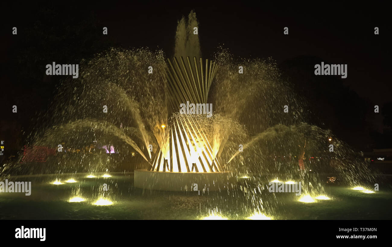 fountain of life in the park of the reserve in lima peru at night Stock Photo