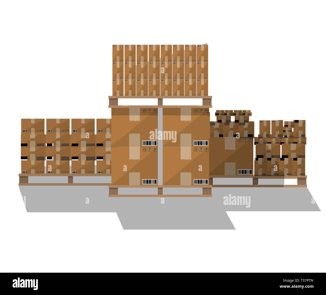 Set of closed brown carton delivery boxes in various sizes with fragile ...