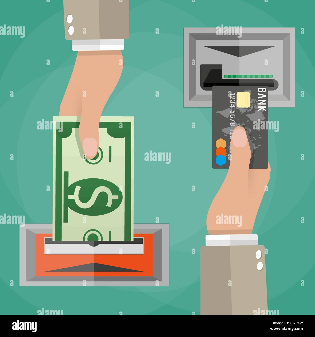 Inserting Money Stock Vector Images Alamy - one hand inserts a credit card into atm and another hand