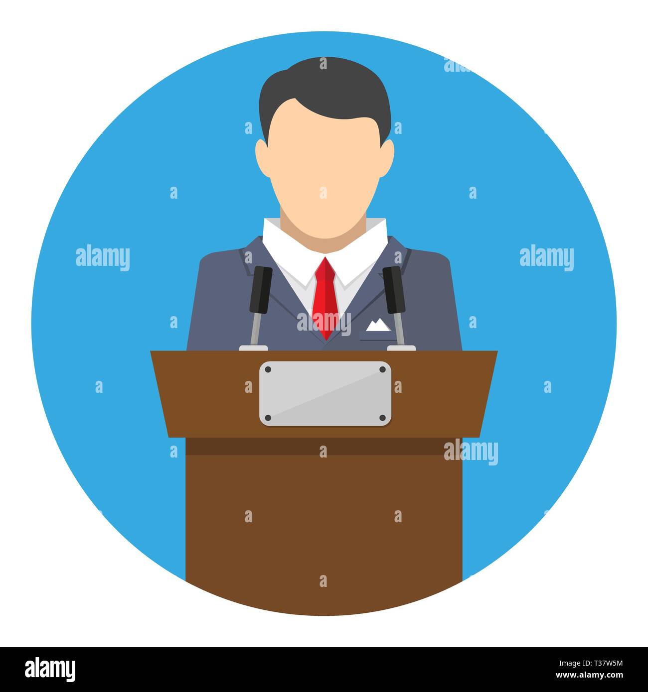 orator speaking from tribune. public speaker. vector illustration in