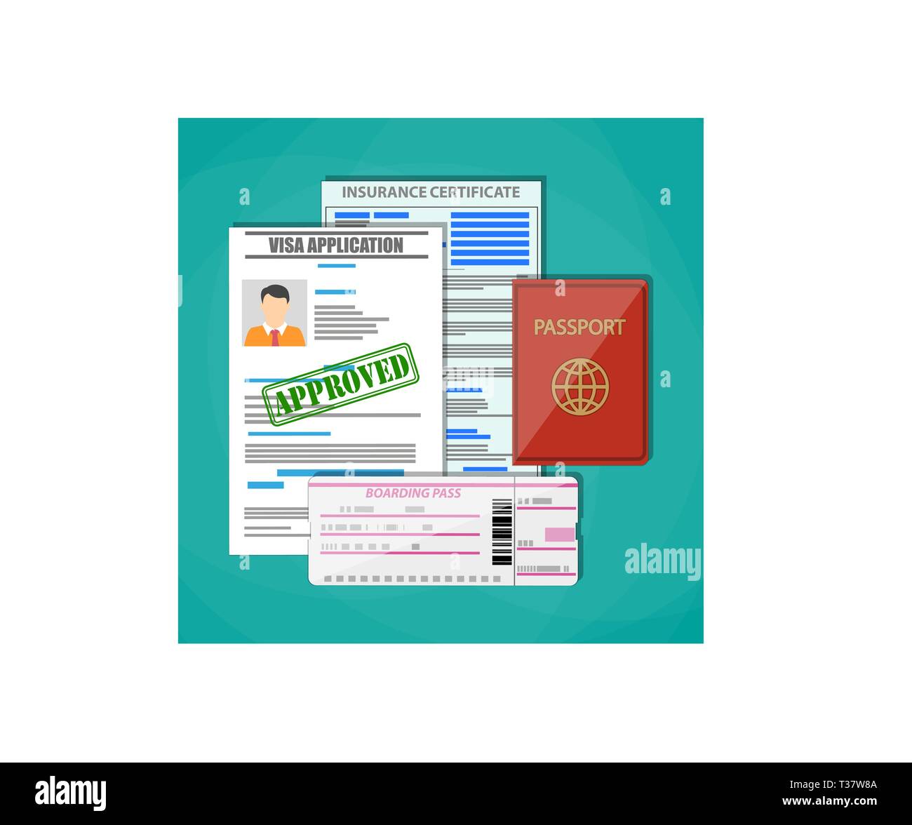 International passport, approved visa application, insurance