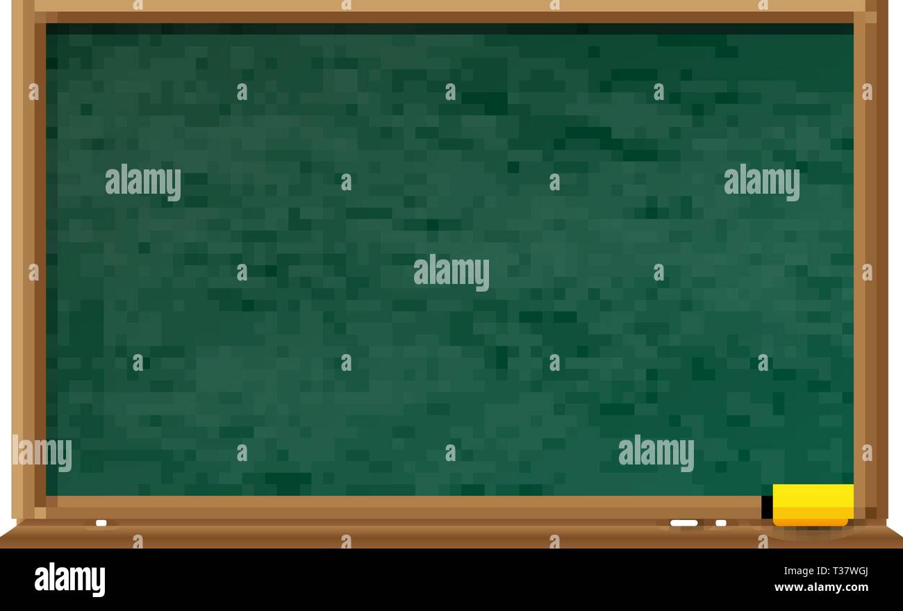 Empty green chalkboard with shadow with wooden frame with yellow sponge ...