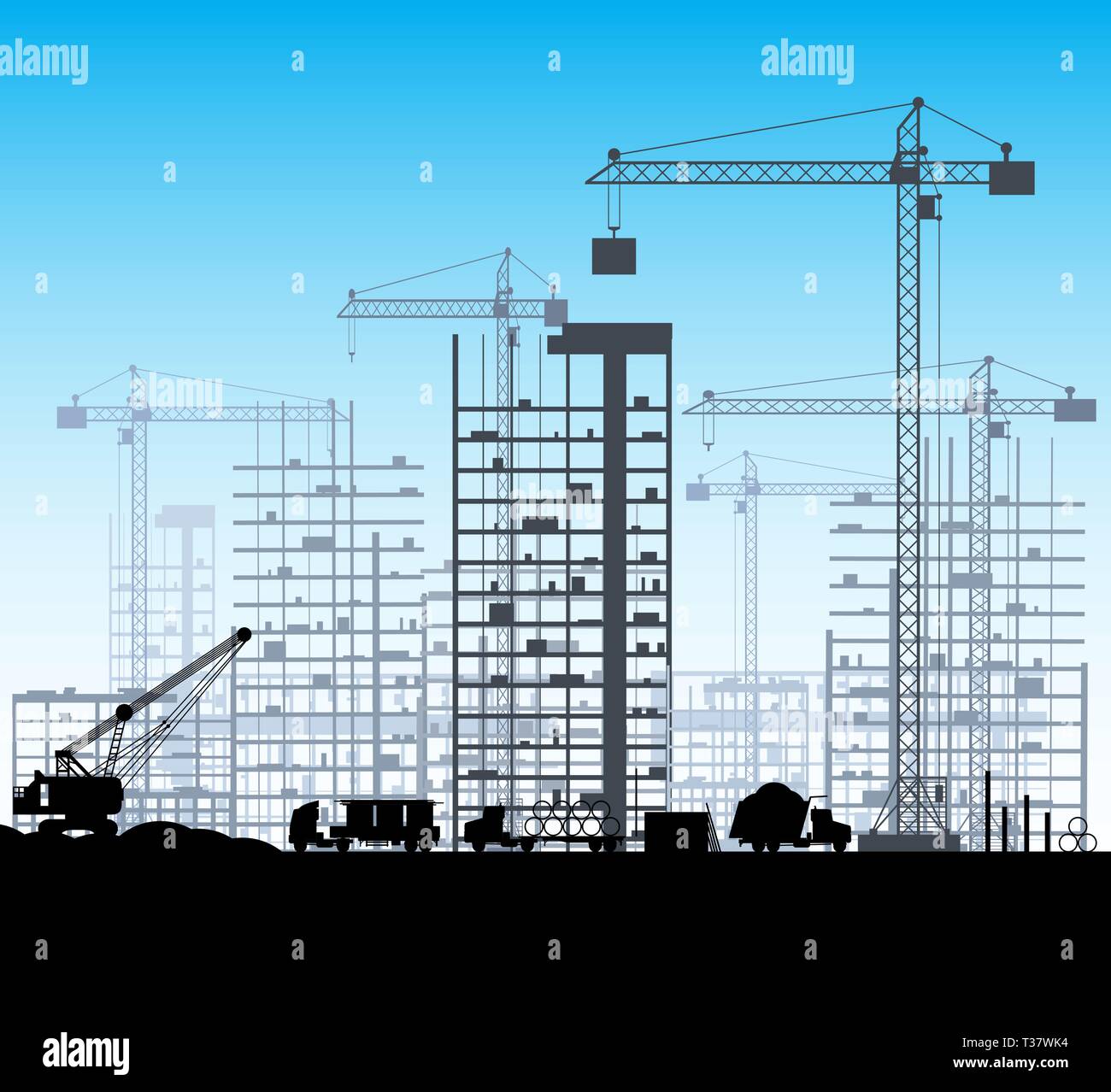 Construction site with buildings and cranes. skyscraper under ...